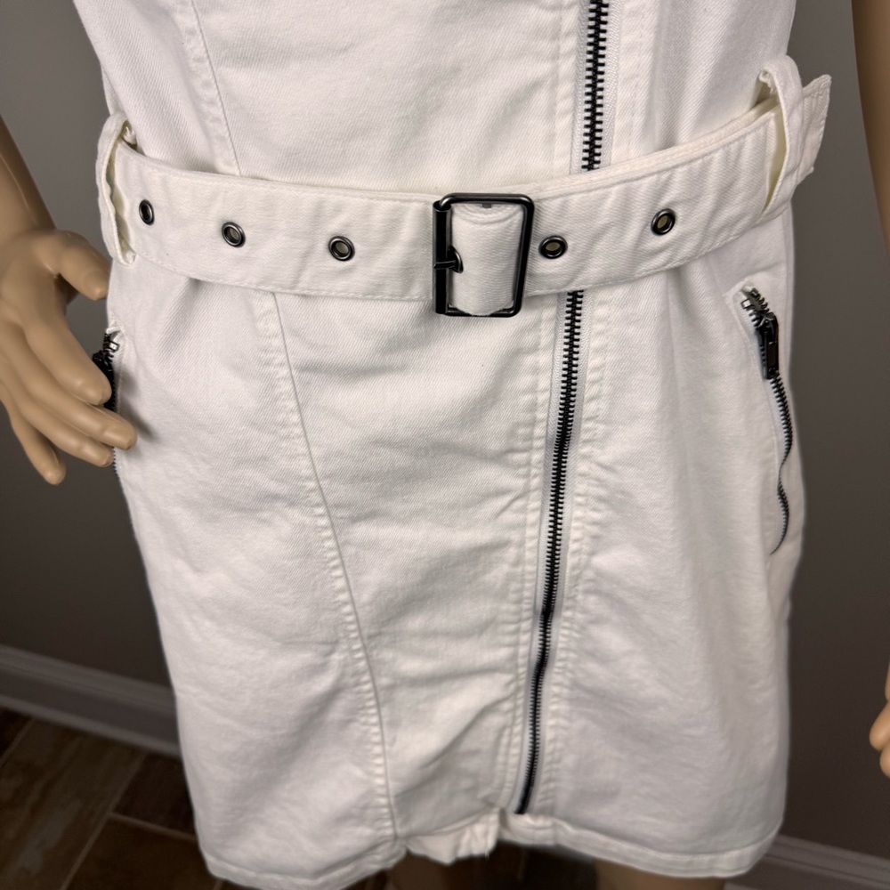 Divided White Denim Moto Zip Buckle Strap Bodycon Dress Sz 8 Biker Party - Picture 5 of 16